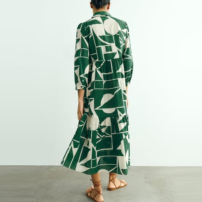 DULCE - Geometric Bloc Print Long Shirt Dress