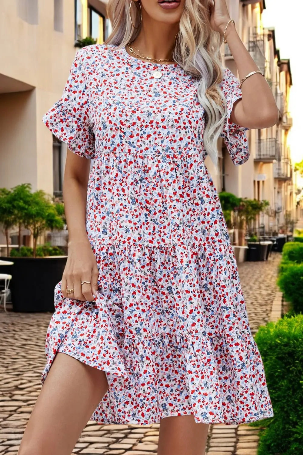 Floral Dream Tiered Flounce Sleeve Dress for Summer Elegance