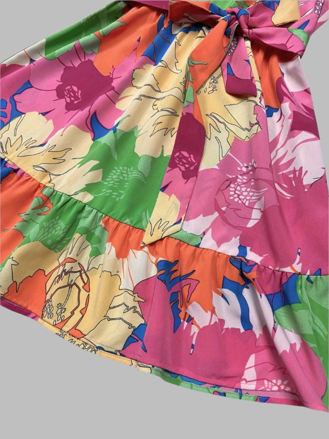Chic Elegance - High Neck Tie Dress Sunset Bloom Sophisticated