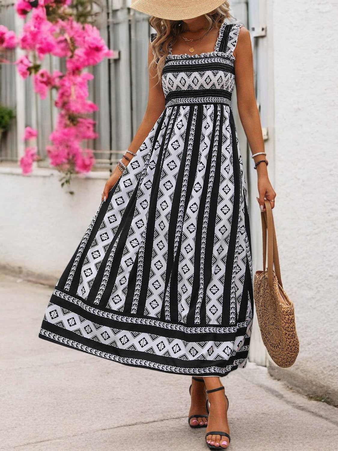 Summer Bloom Square Neck Printed Maxi Dress for Women - Elegant and Airy