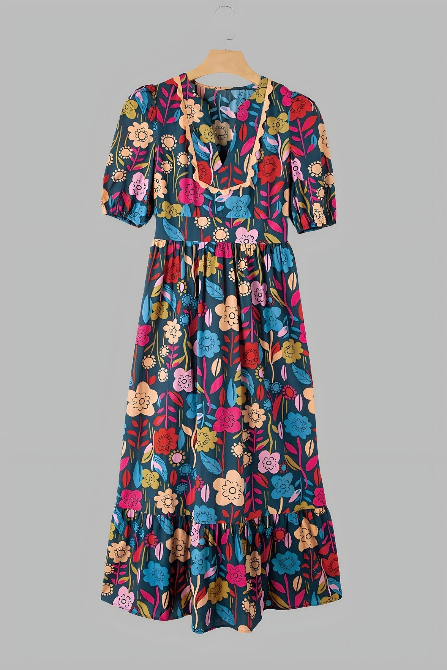 Chic Elegance Boho Breeze Cut-Out Puff Sleeve Midi Dress