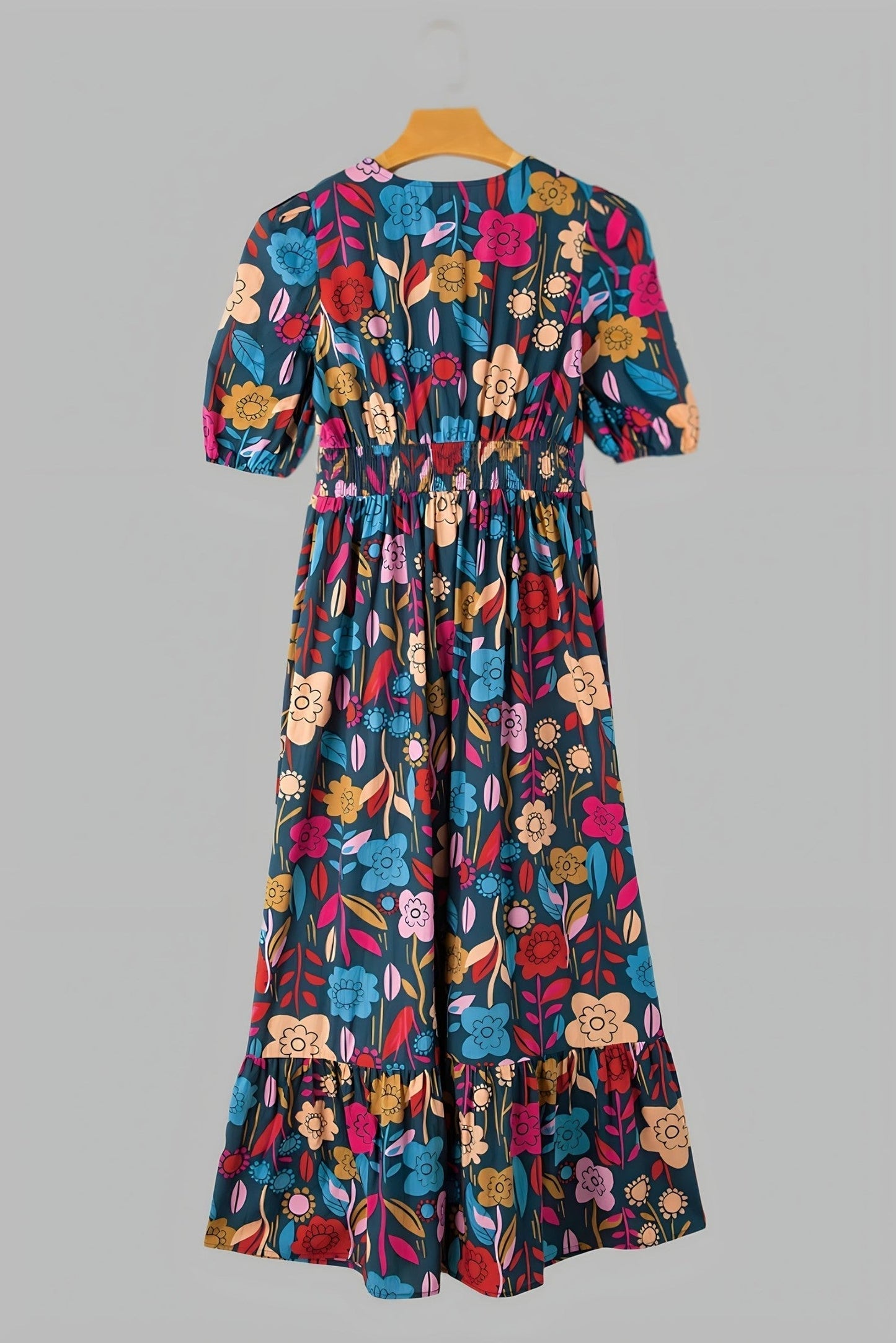 Chic Elegance Boho Breeze Cut-Out Puff Sleeve Midi Dress