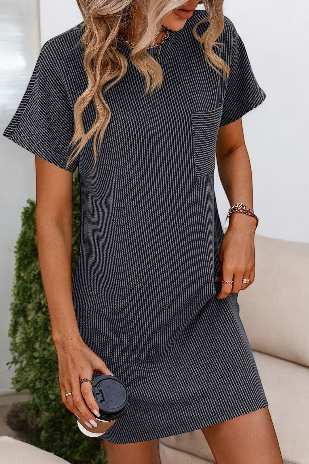 Mini T-Shirt Dress with Ribbed Sunny Stripes Light Comfort for Summer