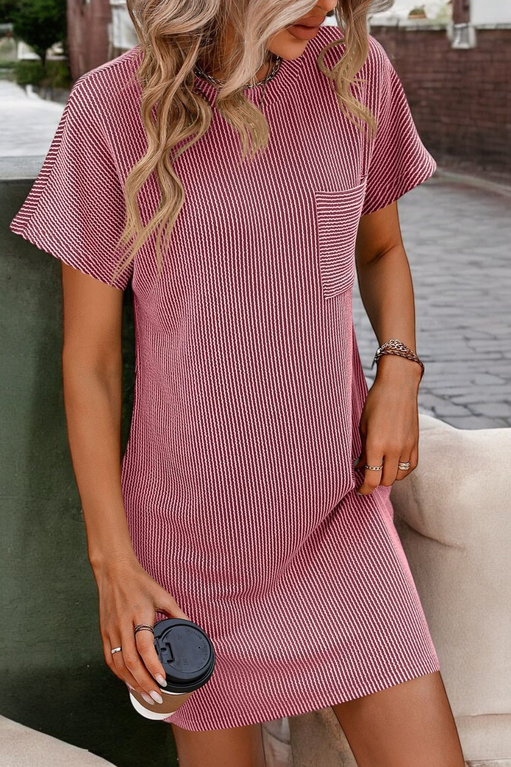 Mini T-Shirt Dress with Ribbed Sunny Stripes Light Comfort for Summer
