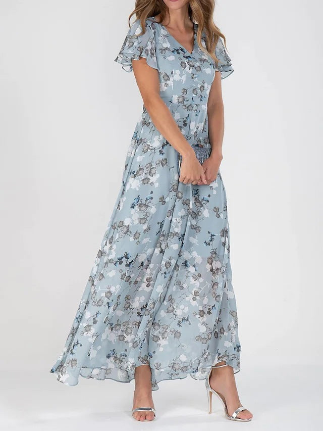 DONNA - Chiffon Floral Dress With Fringe