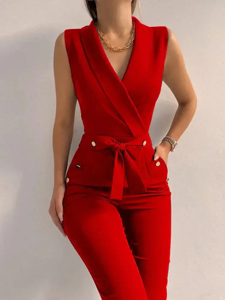 Chic V-Neck Jumpsuit for Effortless Style and Comfort