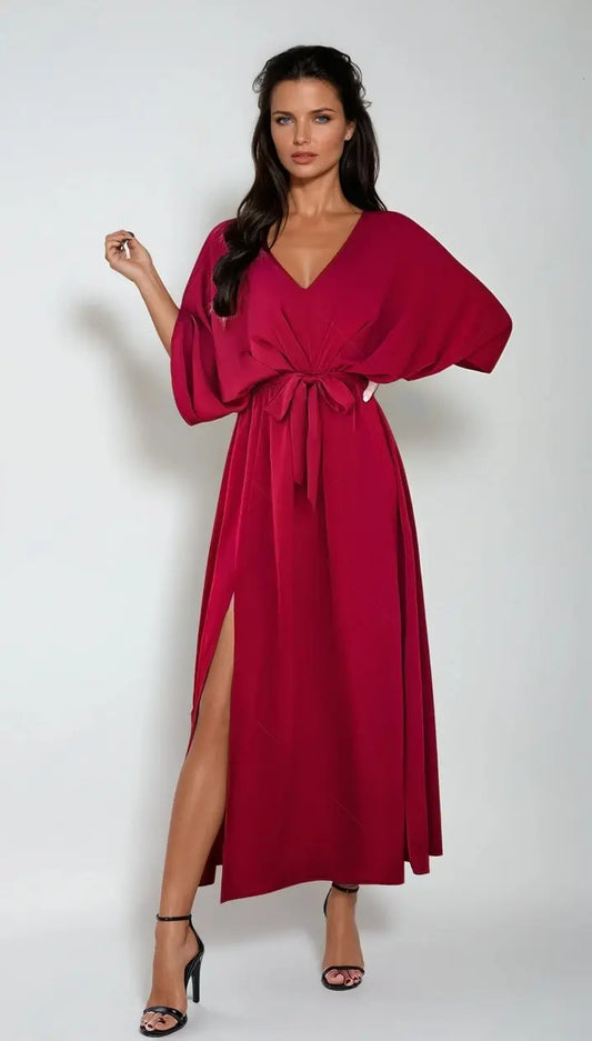 Coastal Charm Slit V-Neck Tied Sleeve Dress for Summer Style - Londonchic