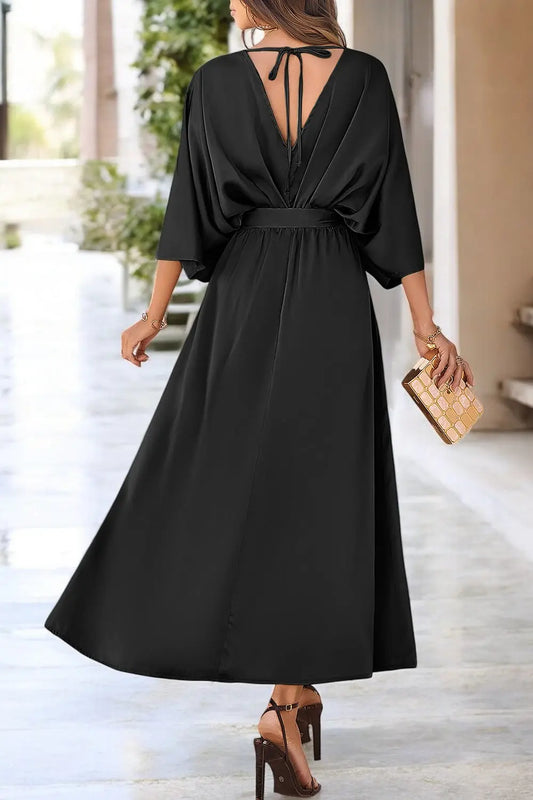 Coastal Charm Slit V-Neck Tied Sleeve Dress for Summer Style - Londonchic