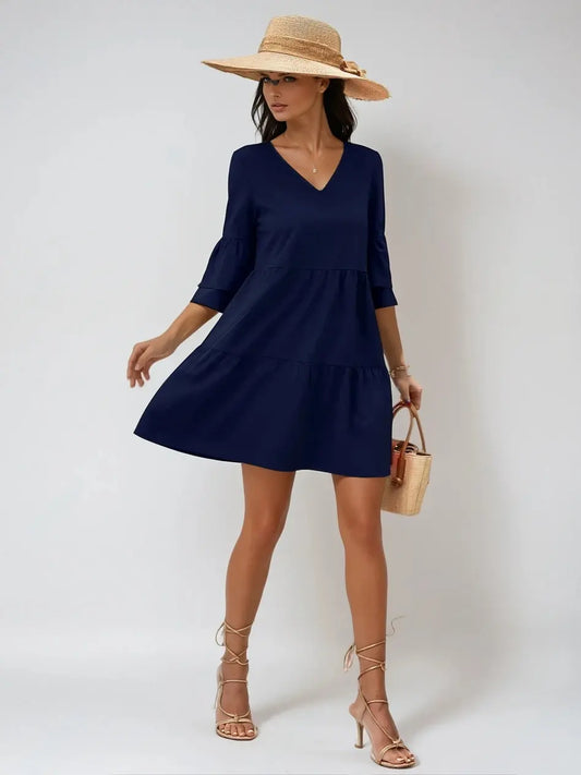 Flirty V-Neck Flare Sleeve Mini Dress for Effortless Style