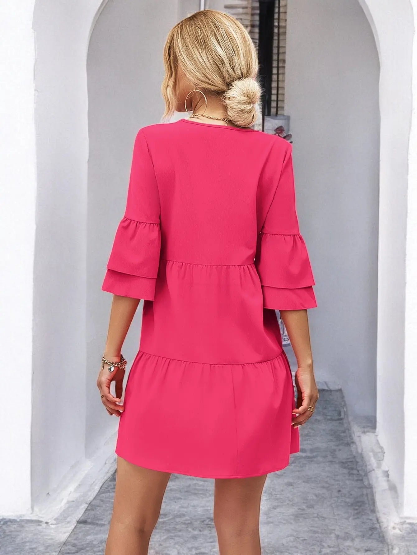 Flirty V-Neck Flare Sleeve Mini Dress for Effortless Style