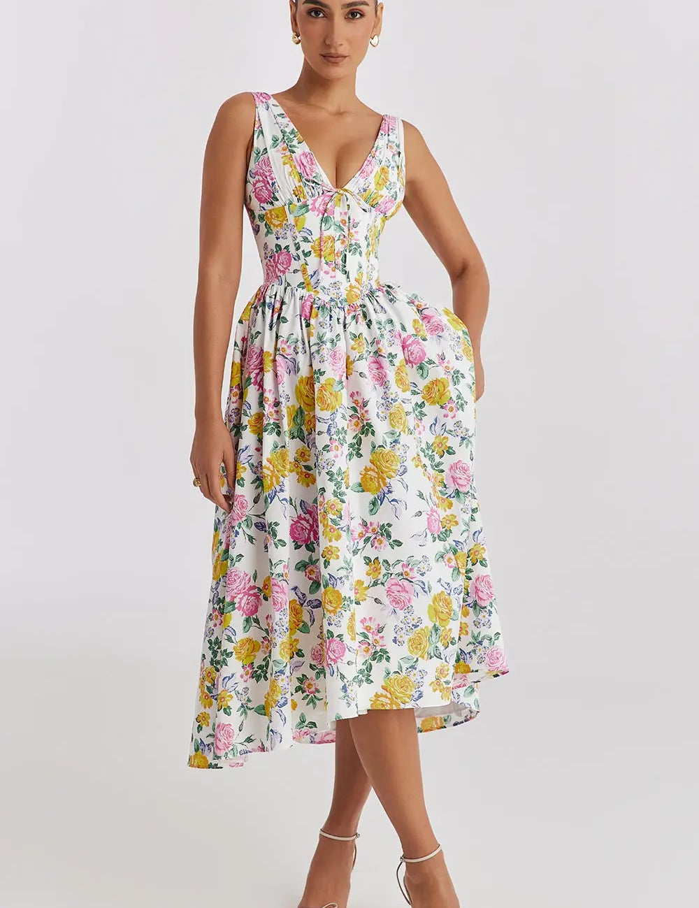 Floral Bloom Midi Jurk Dames Lovestylo