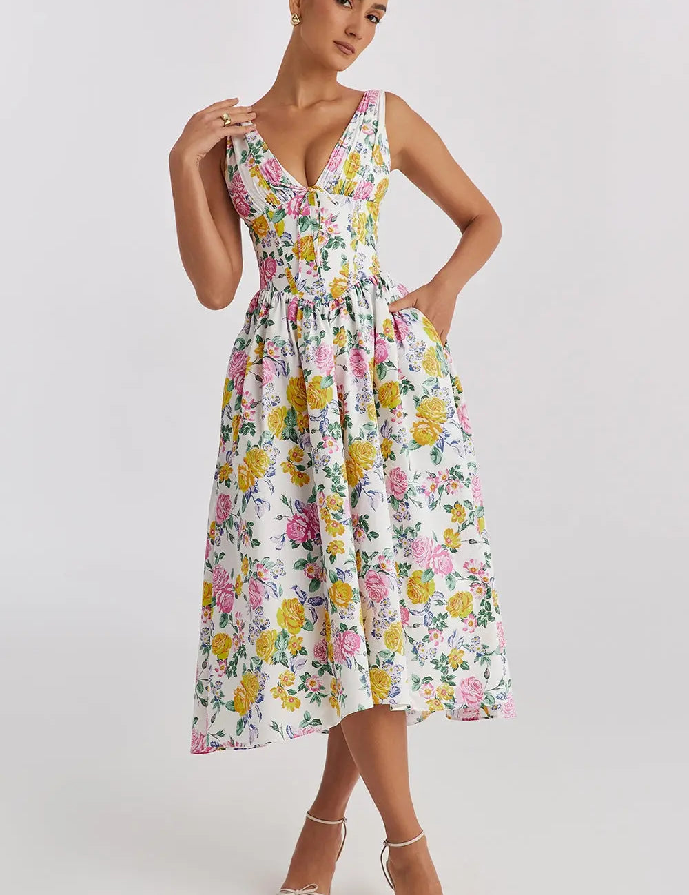 Floral Bloom Midi Jurk Dames Lovestylo