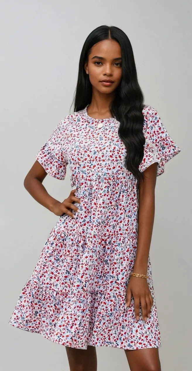 Floral Dream Tiered Flounce Sleeve Dress for Summer Elegance