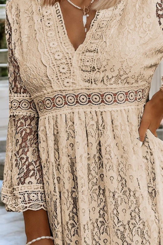 Lace Allure V-Neck Sleeve Dress for Elegant Events - Londonchic