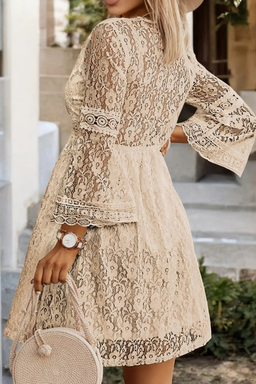 Lace Allure V-Neck Sleeve Dress for Elegant Events - Londonchic