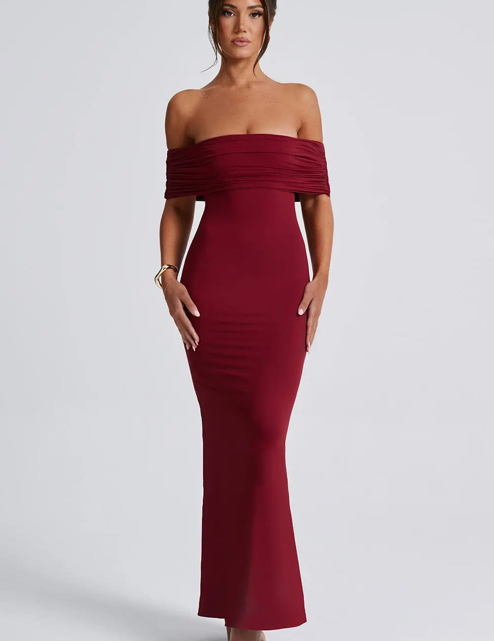 Maxi Jurk Dames Off Shoulder – Chic Bordeaux Kleur Lovestylo