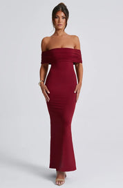 Maxi Jurk Dames Off Shoulder – Chic Bordeaux Kleur Lovestylo