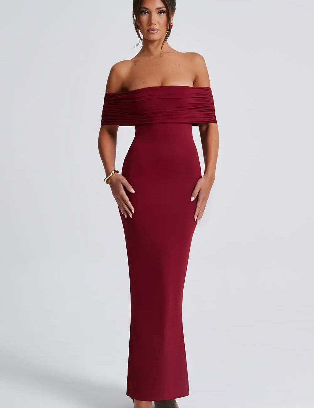 Maxi Jurk Dames Off Shoulder – Chic Bordeaux Kleur Lovestylo
