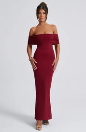 Maxi Jurk Dames Off Shoulder – Chic Bordeaux Kleur Lovestylo