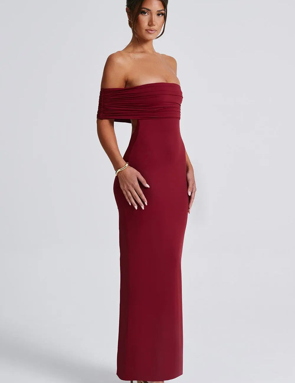 Maxi Jurk Dames Off Shoulder – Chic Bordeaux Kleur Lovestylo