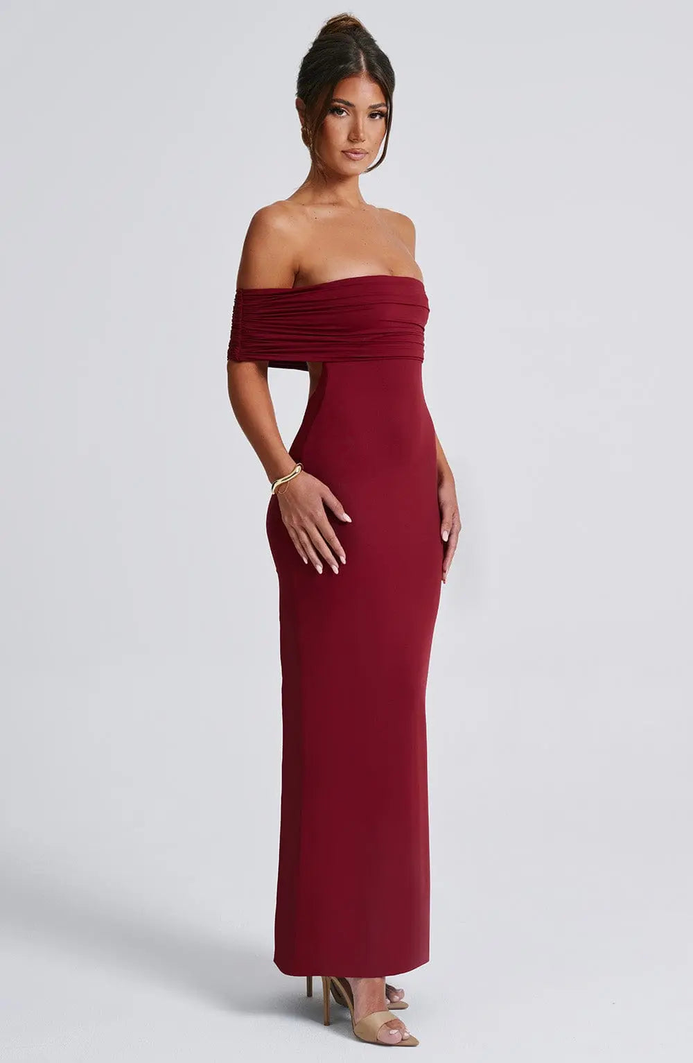 Maxi Jurk Dames Off Shoulder – Chic Bordeaux Kleur Lovestylo