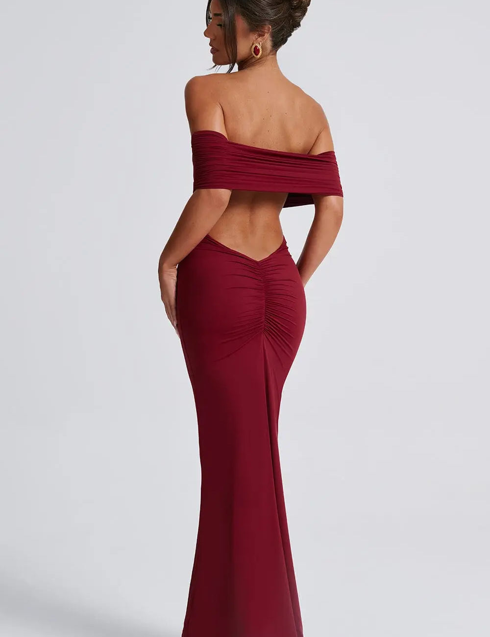 Maxi Jurk Dames Off Shoulder – Chic Bordeaux Kleur Lovestylo