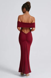 Maxi Jurk Dames Off Shoulder – Chic Bordeaux Kleur Lovestylo