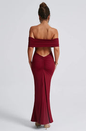 Maxi Jurk Dames Off Shoulder – Chic Bordeaux Kleur Lovestylo