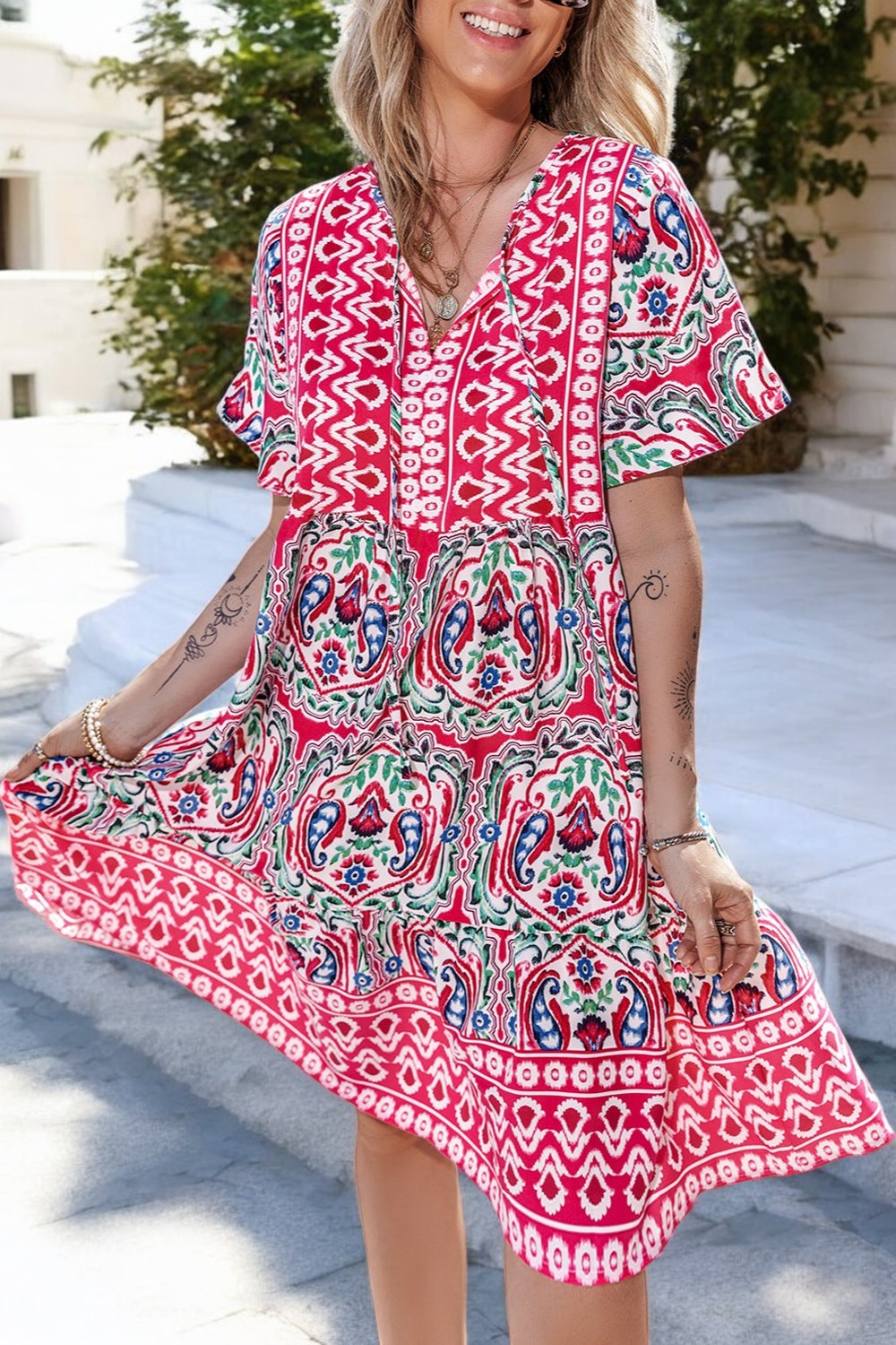 Tropical Print Summer Dress with Knot for Effortless Chic Style