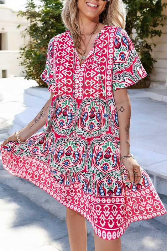 Tropical Print Summer Dress with Knot for Effortless Chic Style