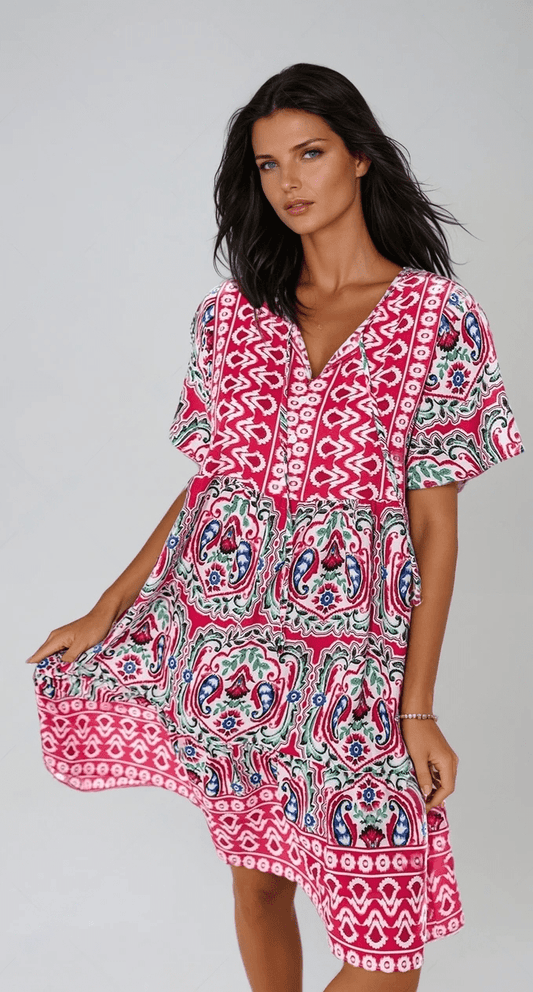 Tropical Print Summer Dress with Knot for Effortless Chic Style