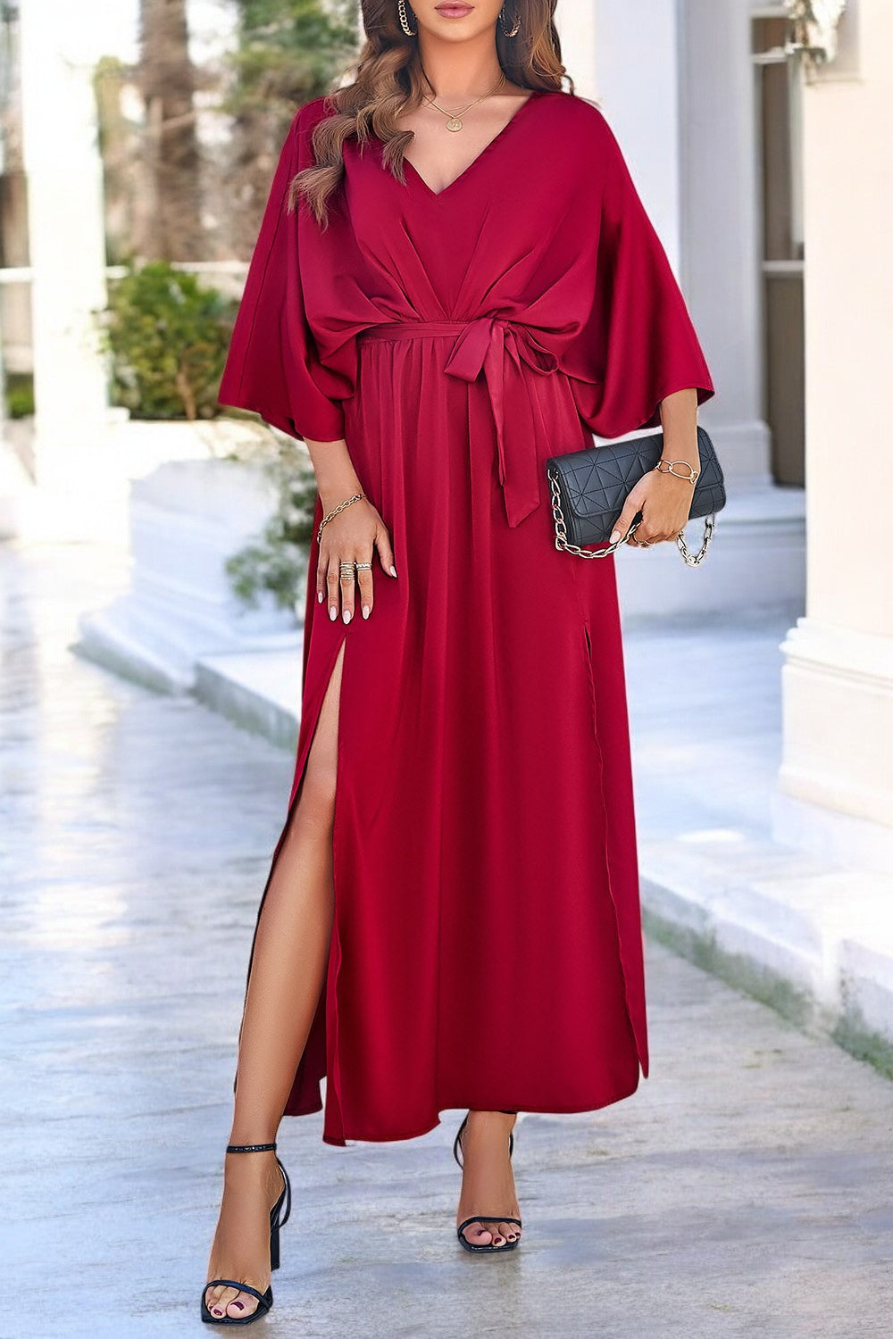 Summer Dress with Ties and V-Neck Split Coastal Charm - Light and Elegant