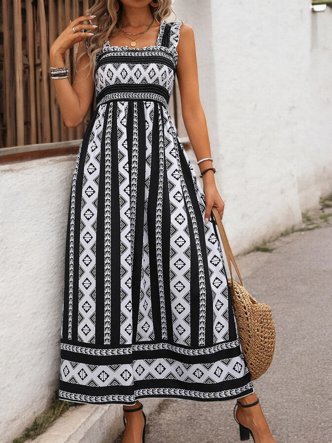 Summer Bloom Square Neck Printed Maxi Dress for Women - Elegant and Airy