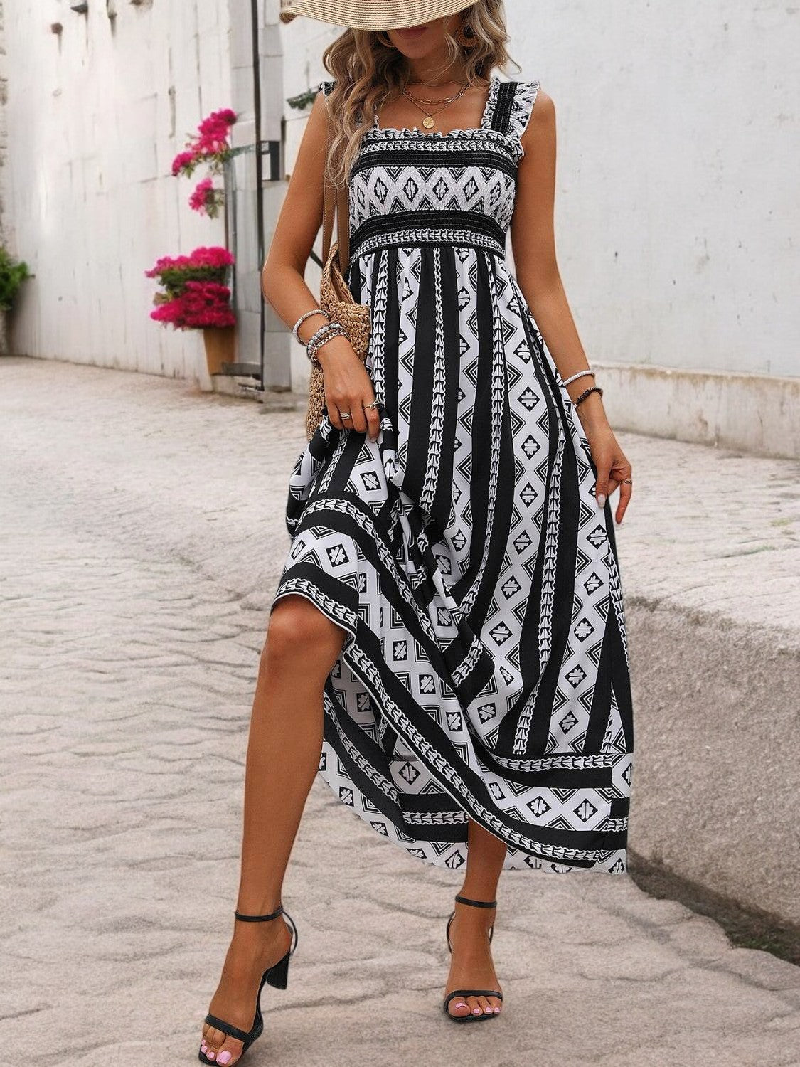 Summer Bloom Square Neck Printed Maxi Dress for Women - Elegant and Airy