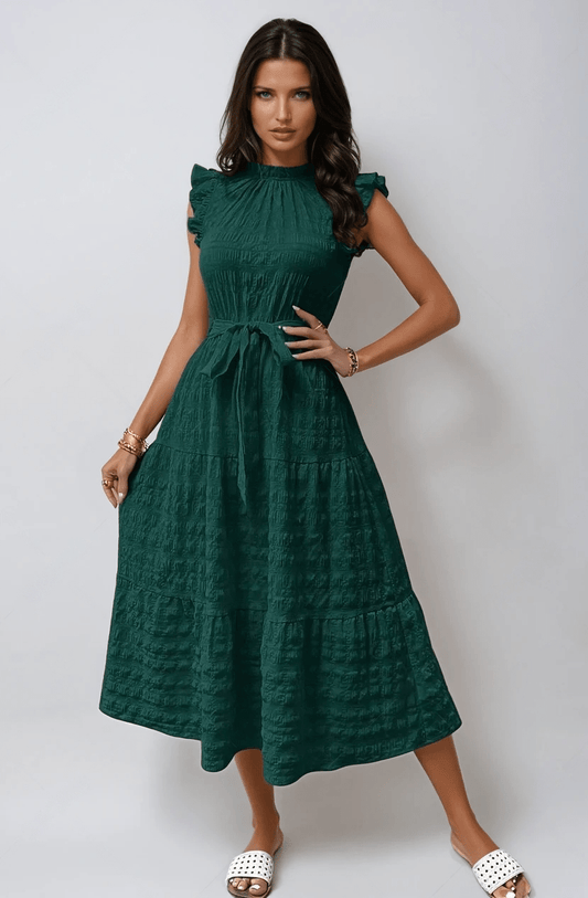 Elegant Sunny Charm Summer Tie Sleeve Midi Dress