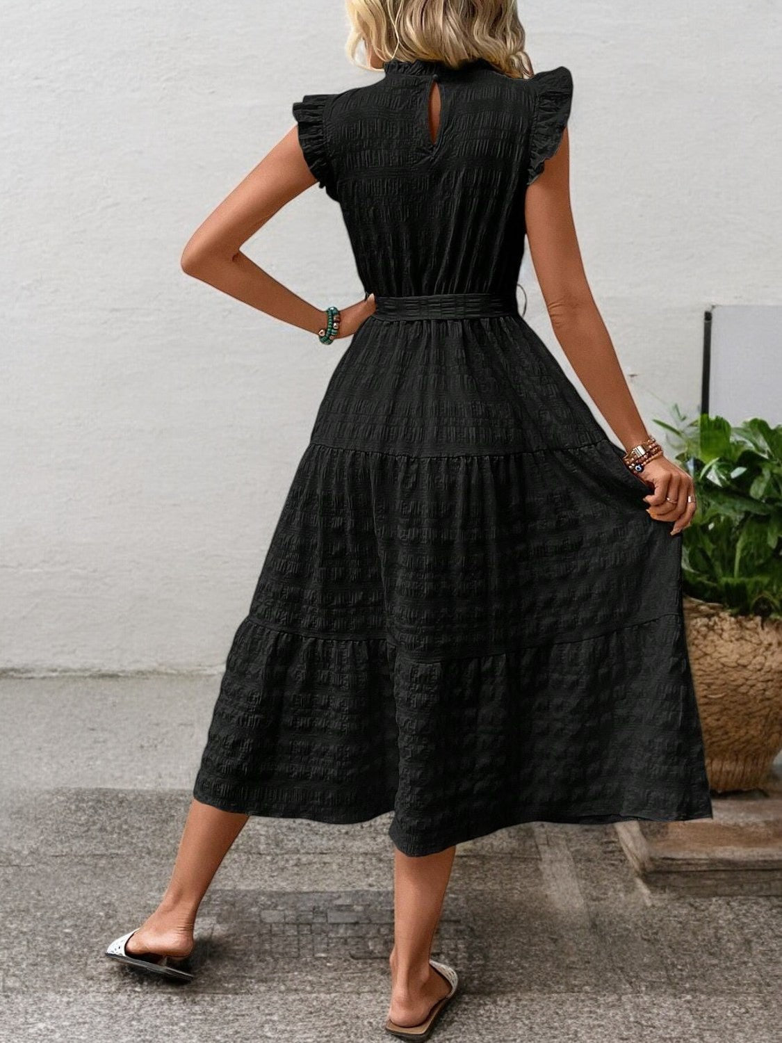 Elegant Sunny Charm Summer Tie Sleeve Midi Dress