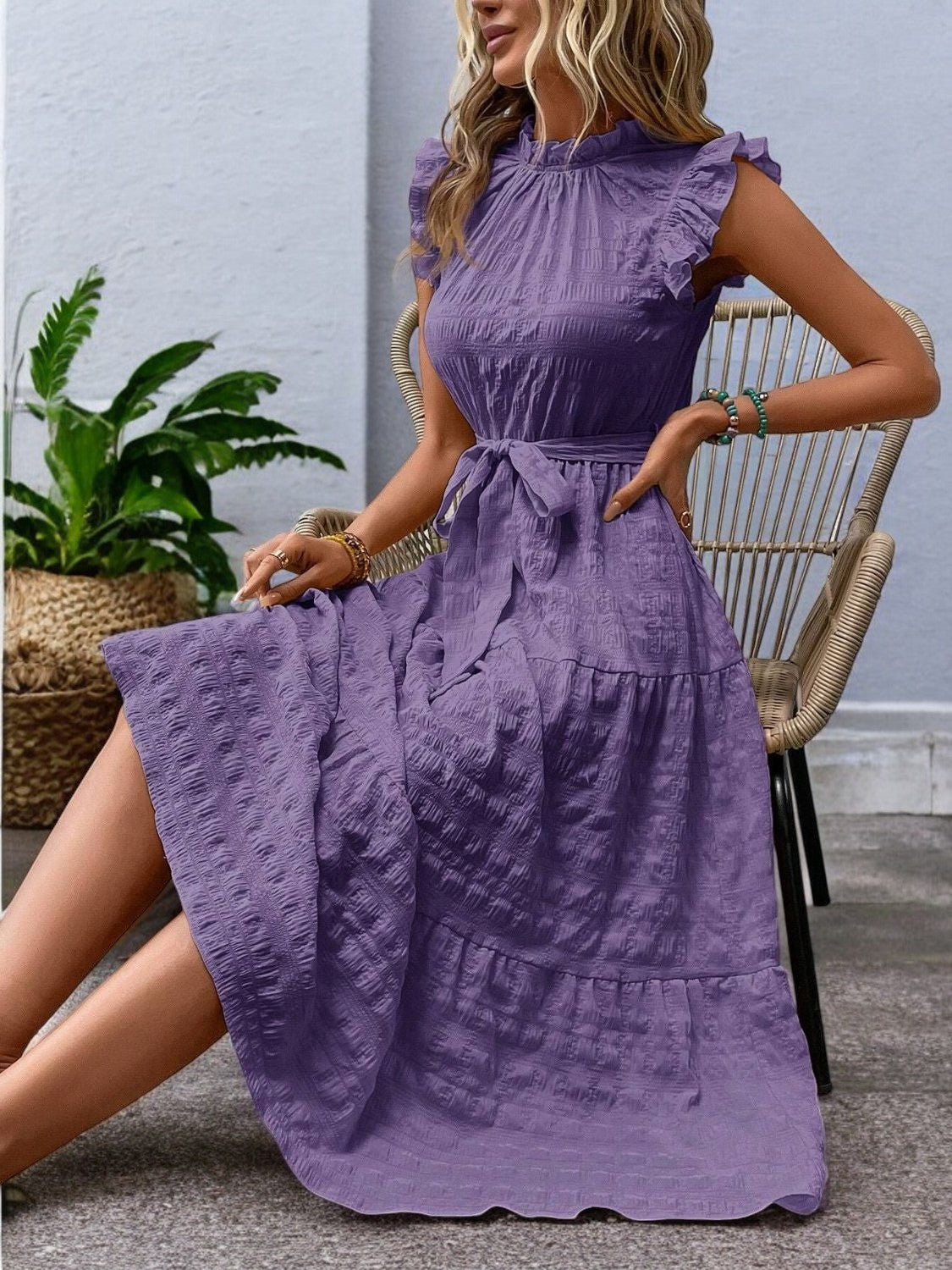 Elegant Sunny Charm Summer Tie Sleeve Midi Dress