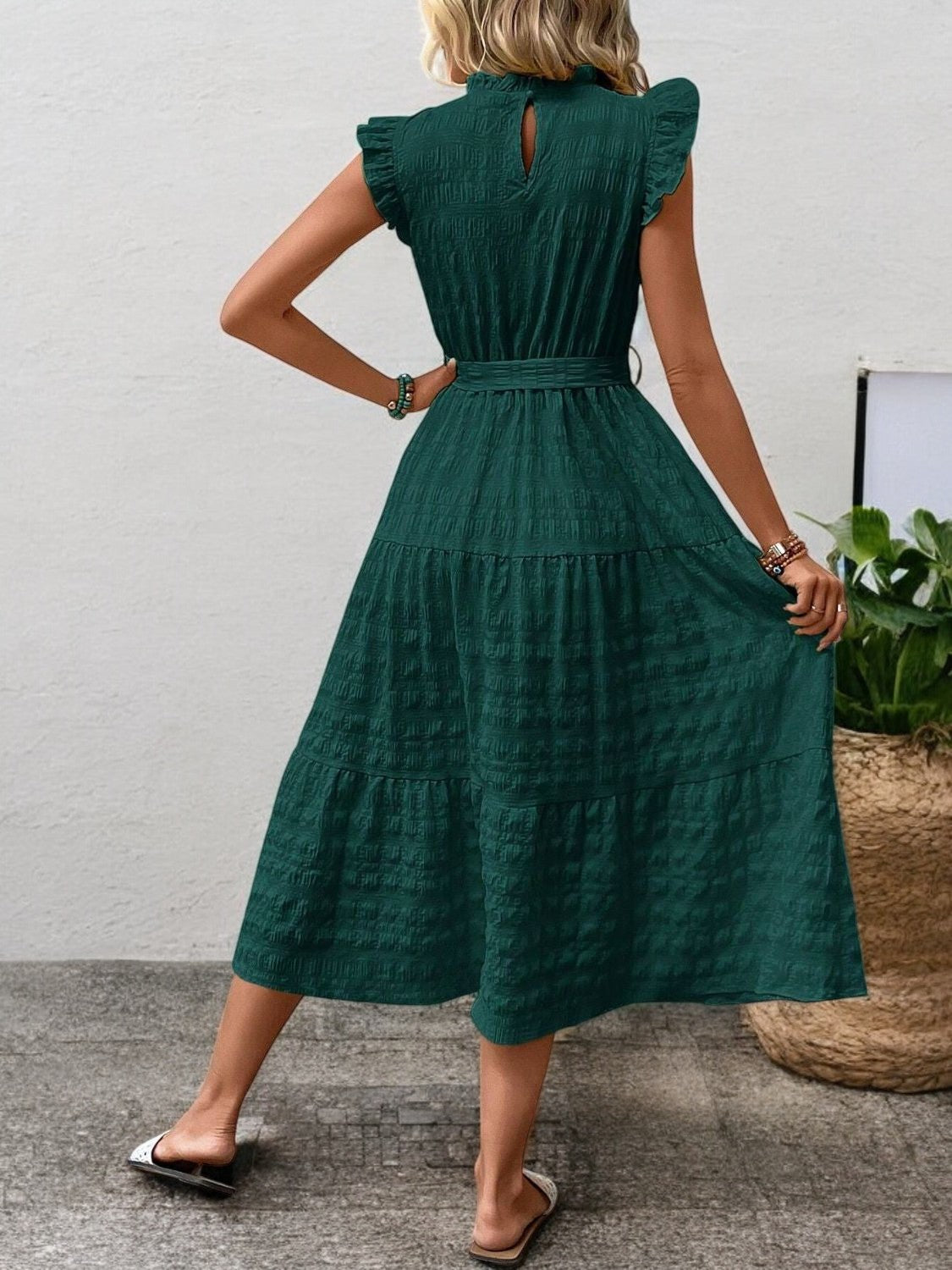 Elegant Sunny Charm Summer Tie Sleeve Midi Dress
