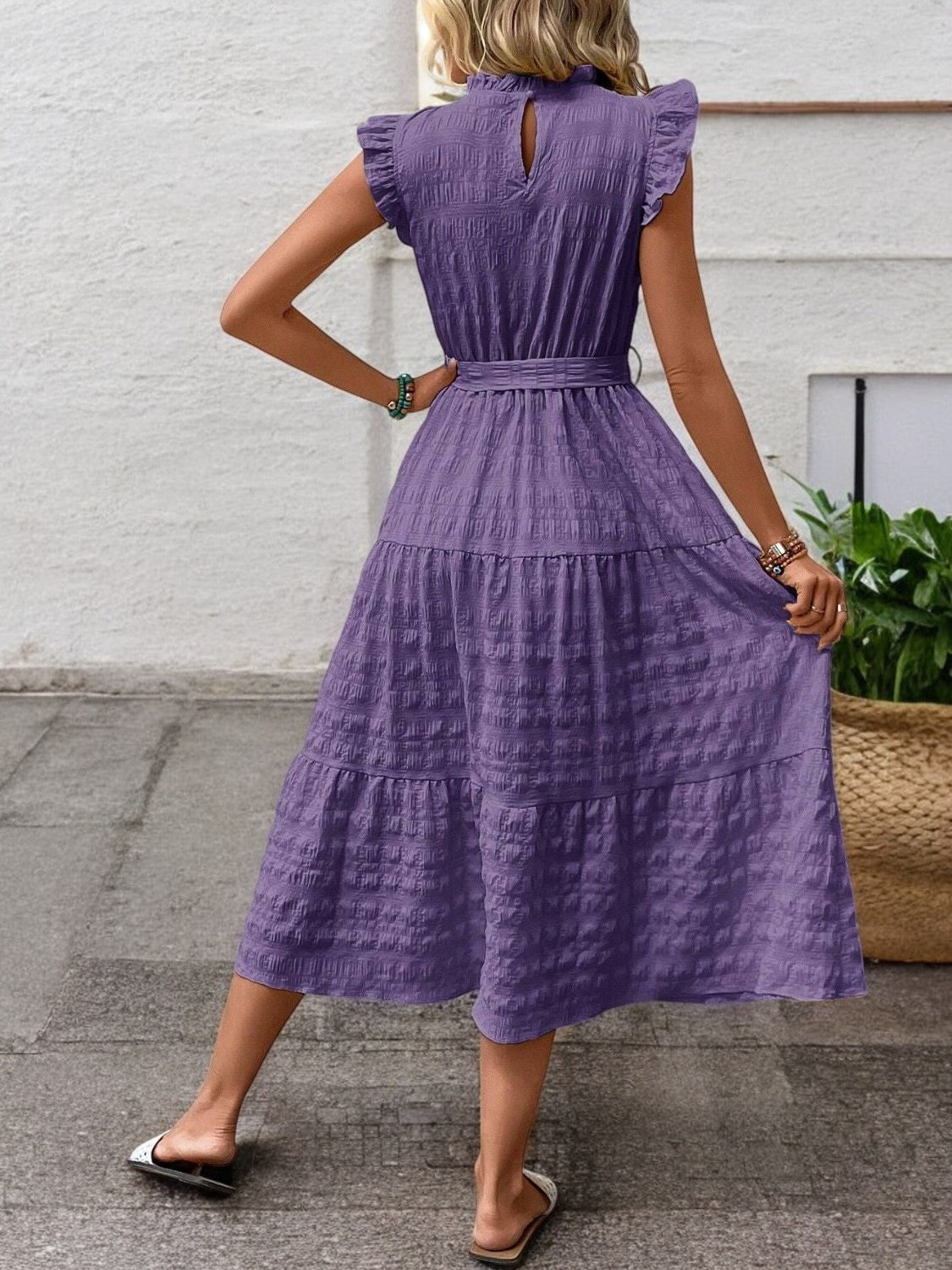 Elegant Sunny Charm Summer Tie Sleeve Midi Dress