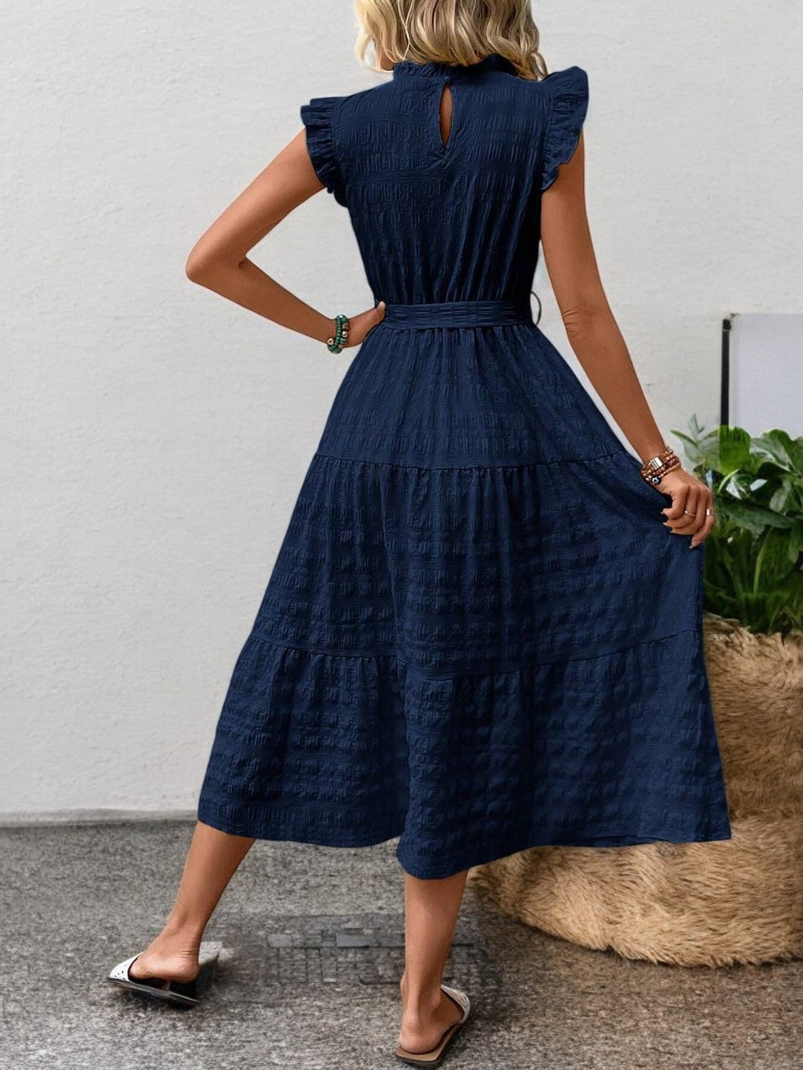 Elegant Sunny Charm Summer Tie Sleeve Midi Dress