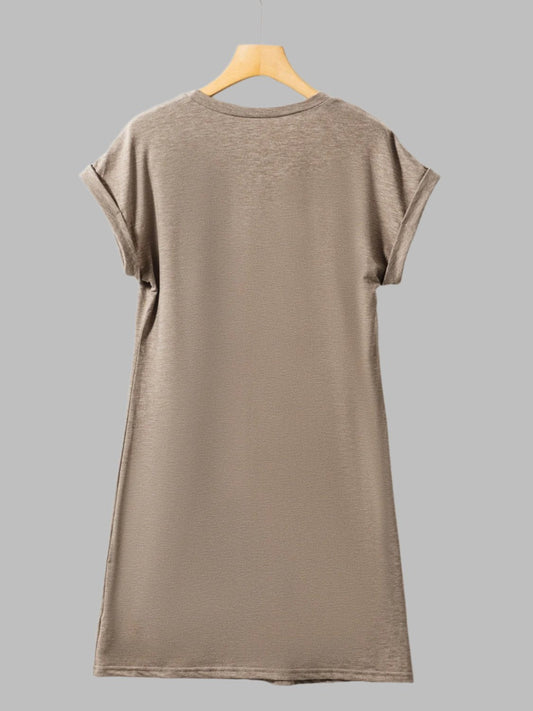 Mini Dress with Round Neck and Visible Seams - Casual Elegance and Comfort