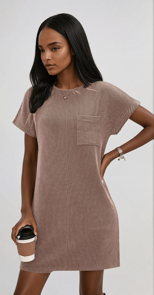 Mini T-Shirt Dress with Ribbed Sunny Stripes Light Comfort for Summer