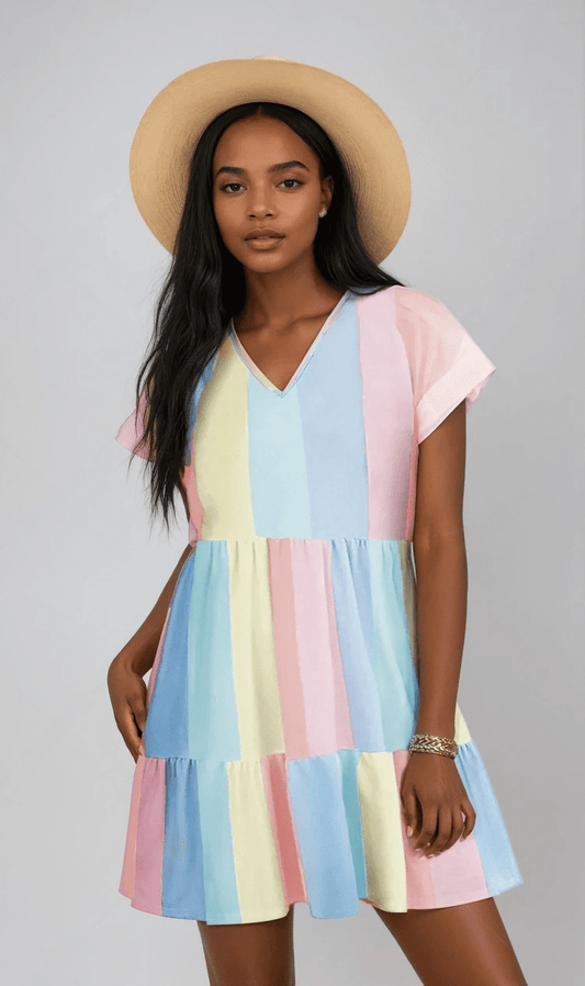 Mini V-Coloured Dress Sunny Vibes for Summer Fun Light and Chic