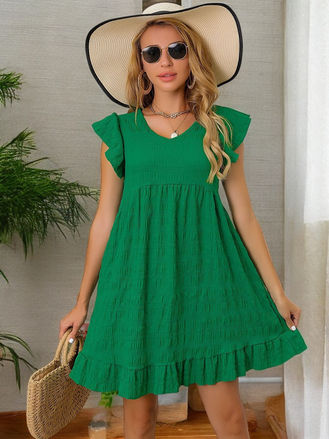 Sunny Ruffled Sleeve Mini Dress for Chic Summer Style
