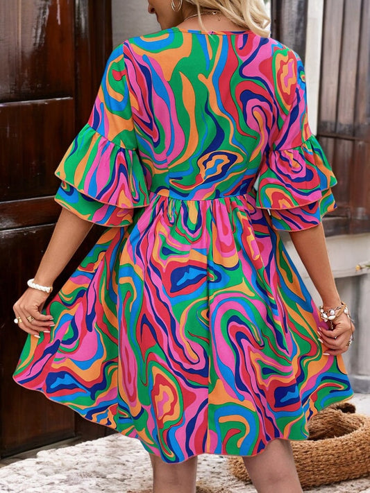 Elegant Sunlit Charm Mini Ruffle Dress with V-Neck for Summer