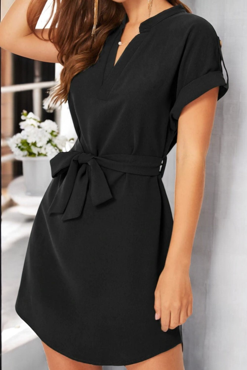 Chic Summer Dress with Tied Notch Sleeves for Effortless Style