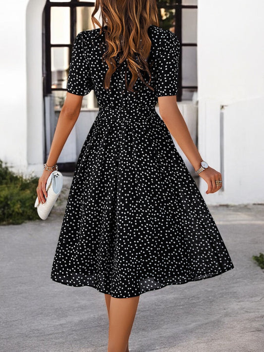 Elegant Summer Dress with Print, Round Neck and Short Sleeves for Women