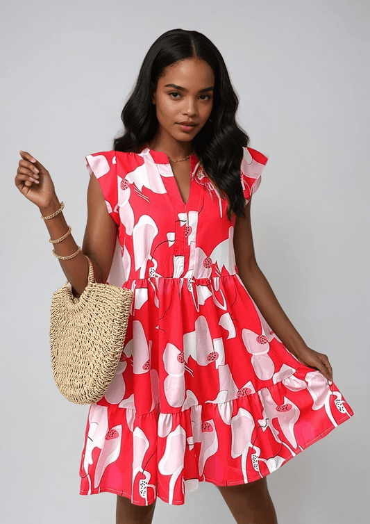 Sunny Days Short Sleeve Printed Summer Dress - Lightweight and Airy Fabric