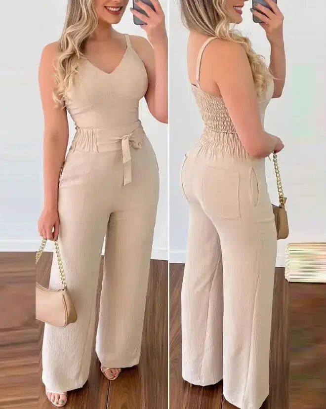 Shirred Two-Piece Jumpsuit Set for Effortless Style