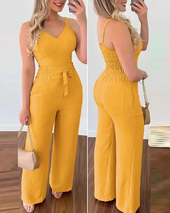 Shirred Two-Piece Jumpsuit Set for Effortless Style